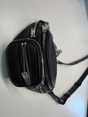 Alexander Wang Black Leather Belt Bag with Silver Zippers